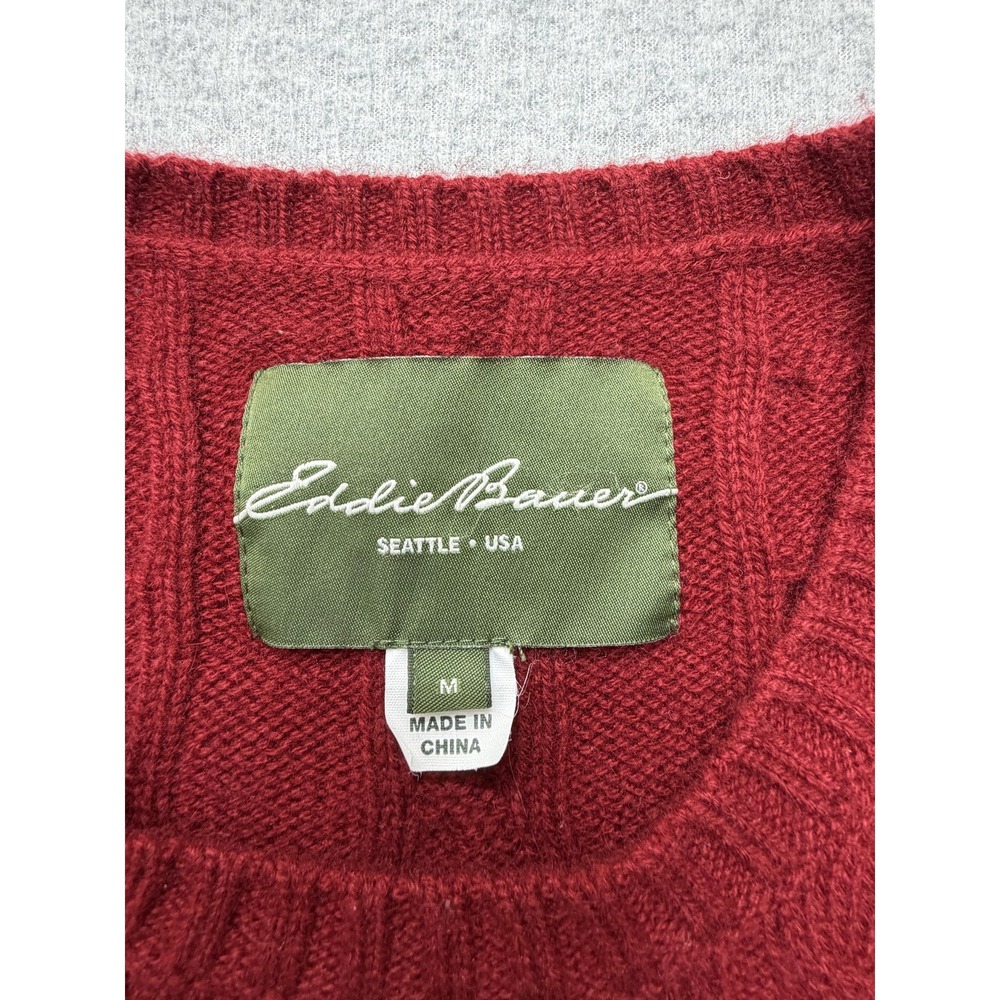 Eddie Bauer Sweater Mens Medium Red 100% Cashmere Cable Knit Crewneck Pullover - Picture 2 of 7
